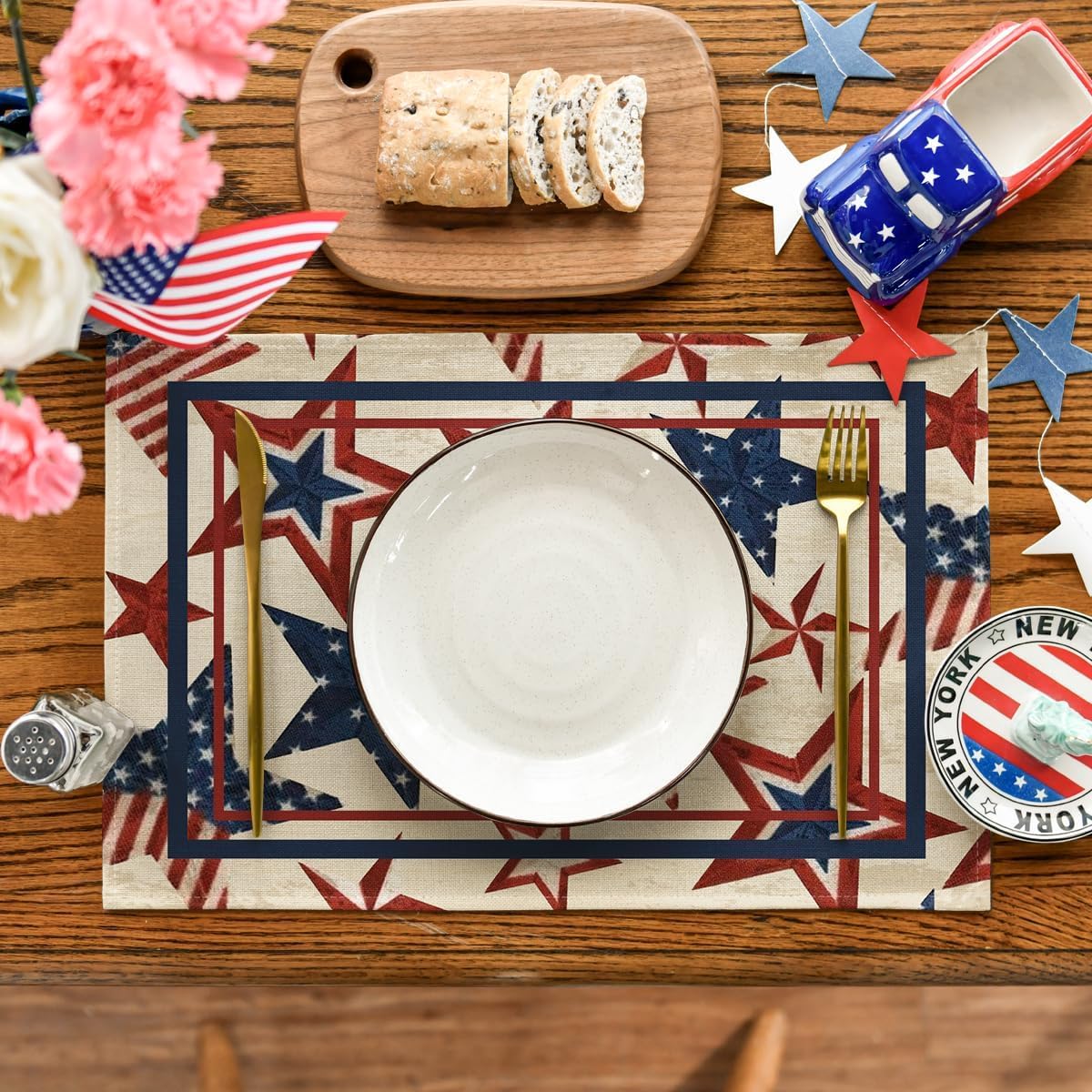Niviy 250th Anniversary USA Placemats, Retro Stars Stripes Patriotic Placemats Set of 4, 12x18 Inch Memorial Day Independence Day Table Mats for Holiday Party Kitchen Dining Room Decoration