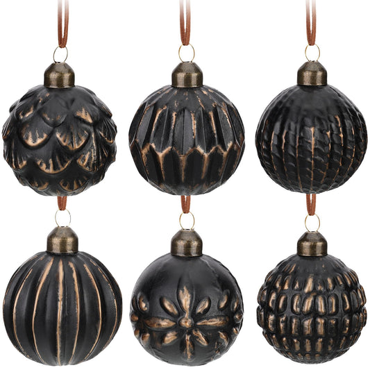 Kathfly 6 Pcs Farmhouse Ball Ornaments Distressed Metal Glass Ball Vintage Style Christmas Balls Retro Glass Ornaments for Christmas Tree (Grey)