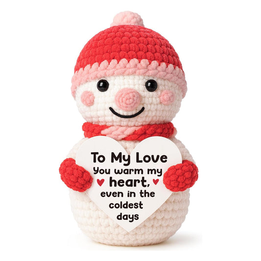Touodo Handmade Crochet Snowman Doll with Gift Card – Cute Winter Holiday Plush Toy for Loved One, Friend, Boyfriend, Girlfriend, Wife, Husband