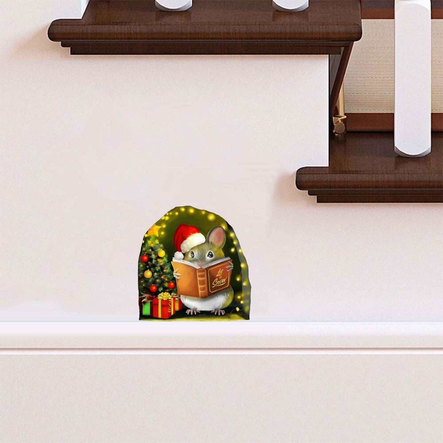Mouse Reading Book, Wall Decor Sticker Decal, Kids Room, Classroom, Home, Bedroom, Bookcase, Book Lover, of Mice and Men, Children, Adorable, (Christmas Mouse)