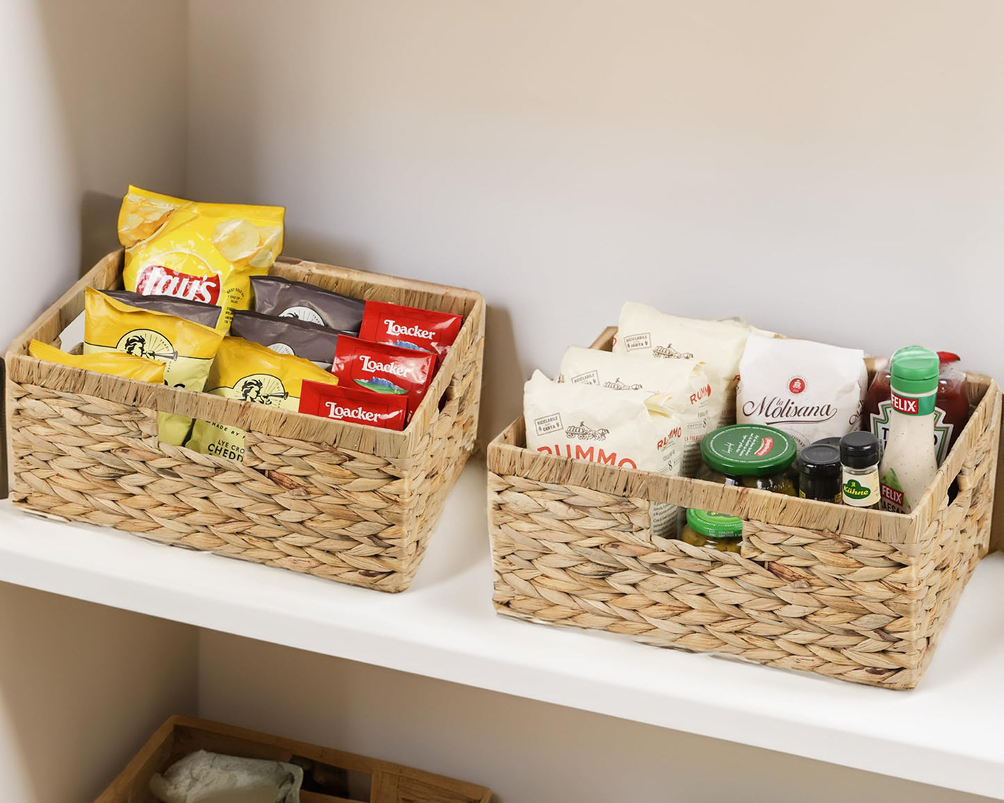 Jumbo Wicker Basket, Rectangular Wicker Baskets for Storage, Water Hyacinth Extra Large Storage Baskets, Shelf Basket with Built-in Handles-1 Pack