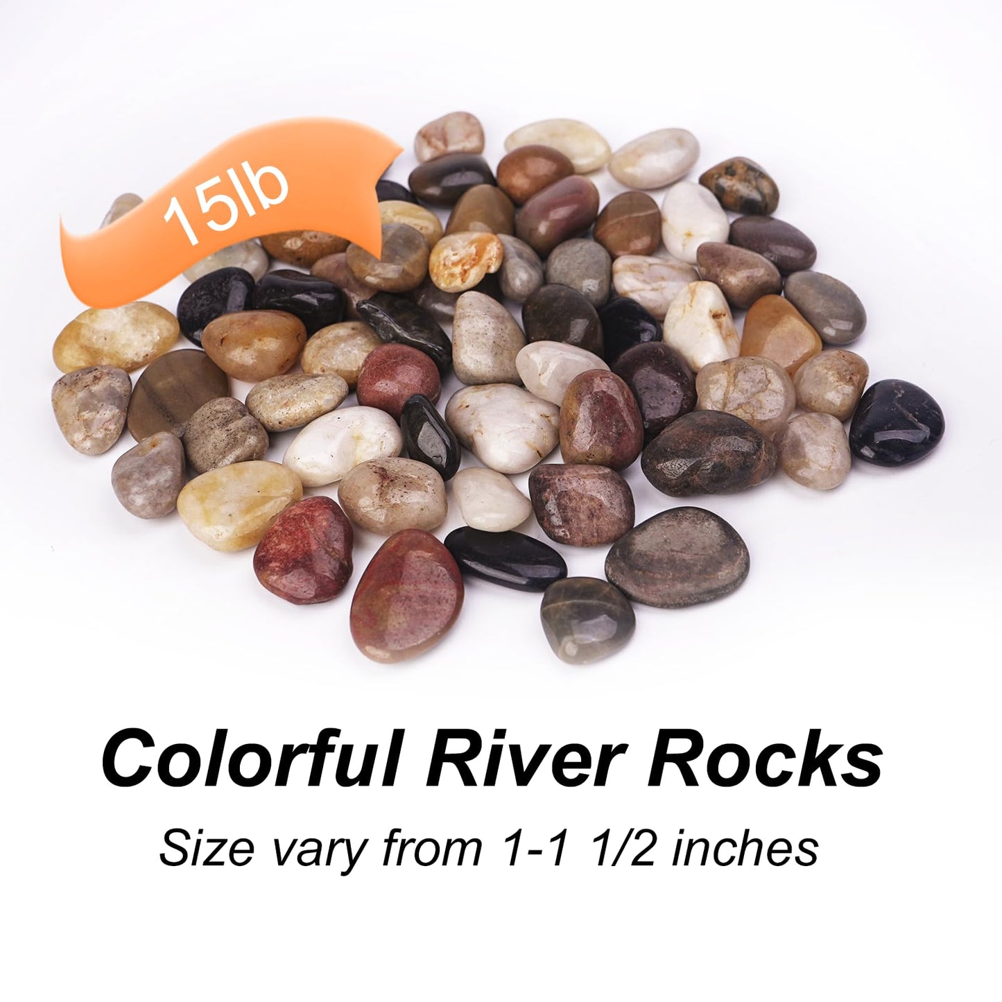 Pulovin 15 lbs River Rocks for Plants, 1-1/2 inch Decorative Garden Rocks Outdoor Landscaping, Large Polished Natural Stone for Walkways, Yard, Vases, Crafts
