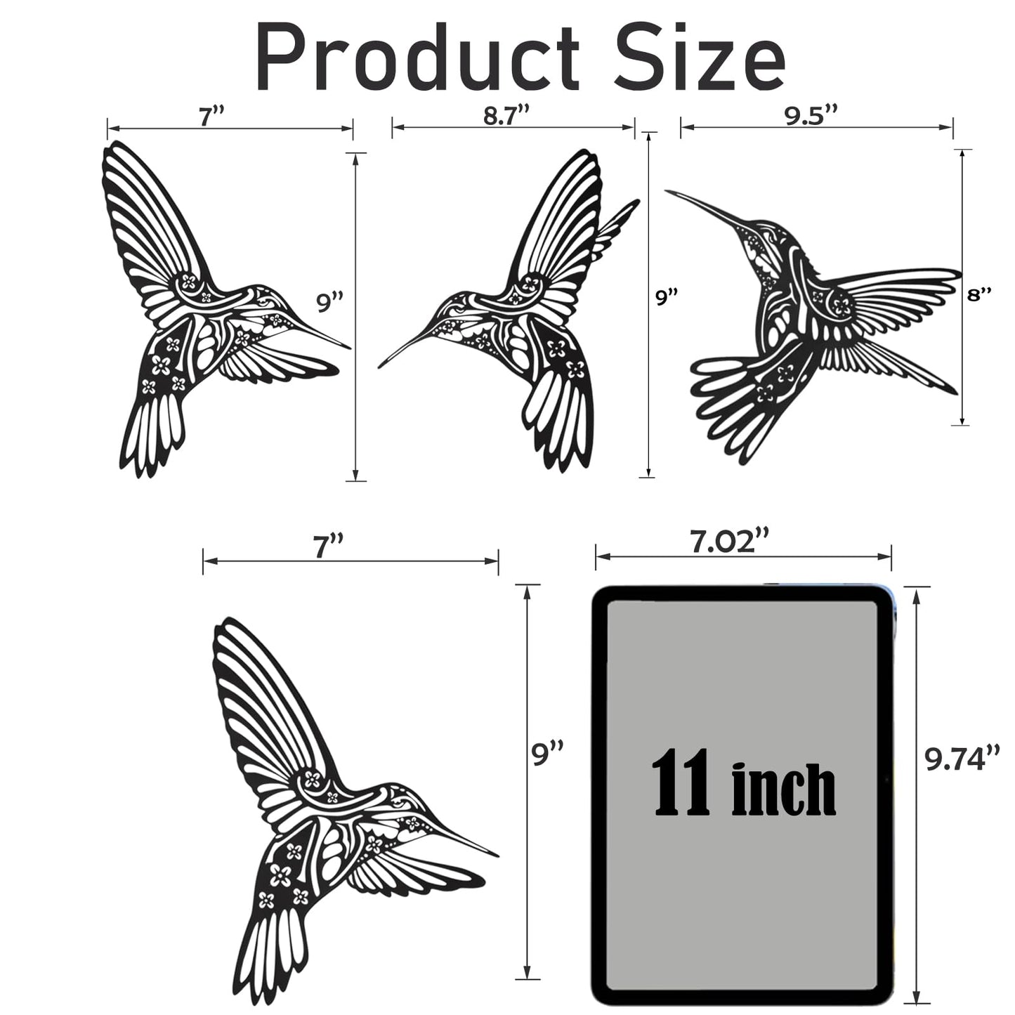 QZGXDECO Set of 3 Metal Hummingbird Wall Decor, 3D Iron Bird Wall Art for Outdoor Garden Fence, Patio & Yard Decorations, Large Hanging Sculptures for Living Room & Home, Gifts for Bird Lovers