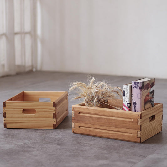 KLZLQ-XINCHEN 1 Pack Wooden Storage Bin of 16"x12"x6.25".Durable Open Solid Wood Box w/Handles.Farmhouse Container Shelf Baskets. Multipurpose Home Décor Organizer Crates for Display,Pantry,Book,CD