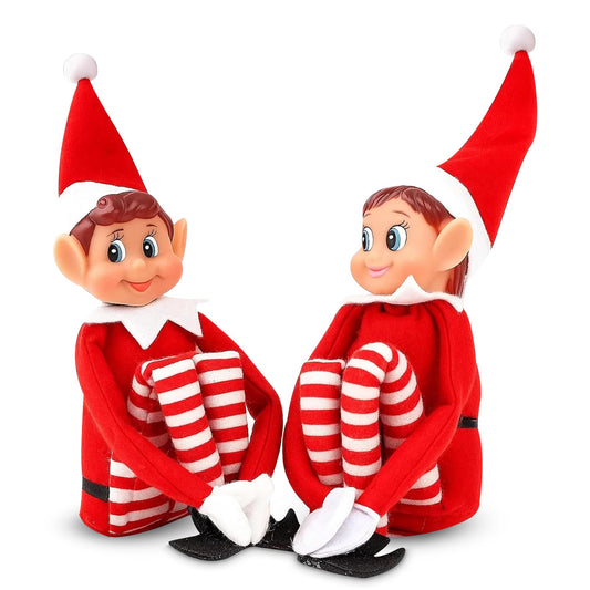 Quebec Naughty Elf Set - Boy & Girl Christmas Elf Figures, Santa's Little Helper Inspired, Soft Body, Vinyl Faces, 12 Inch, Couple