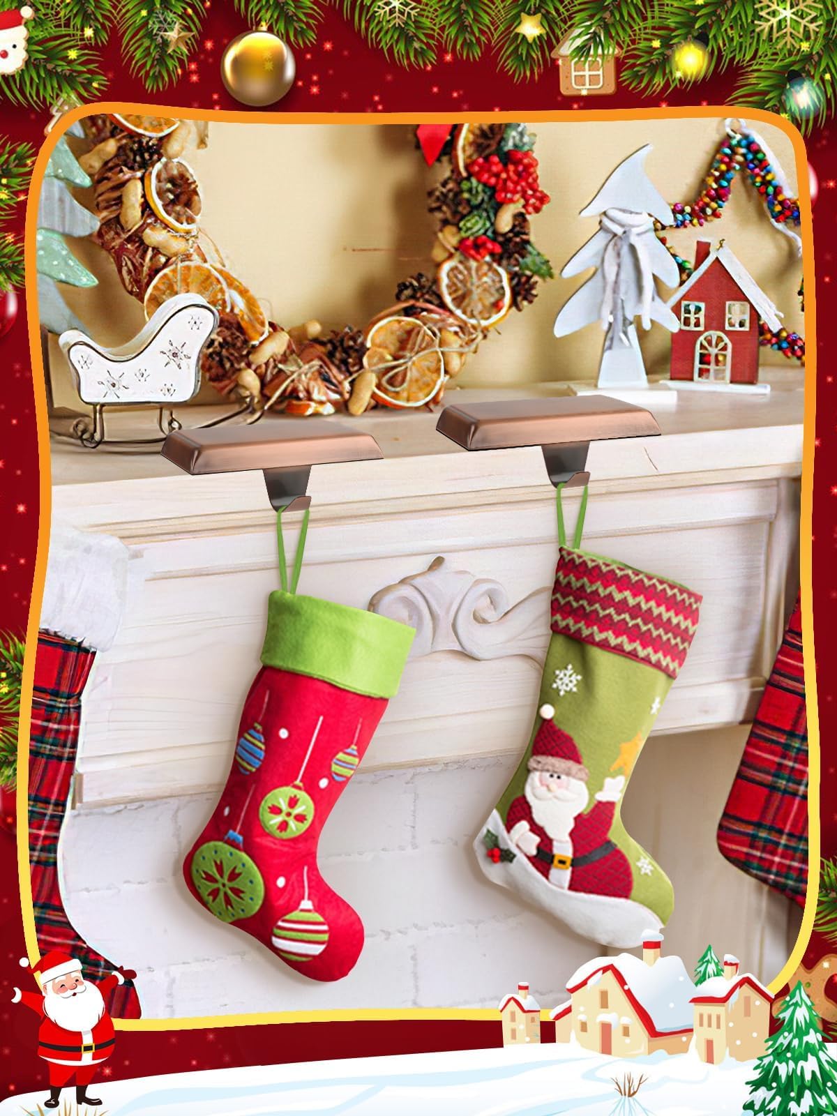 Kalolary 8 Pack Christmas Stocking Holders,Mantel Stocking Hangers Heavy Duty Xmas Stocking Hooks for Mantle Counter Tables Window Fireplace Christmas Party Decoration (Red Bronze)