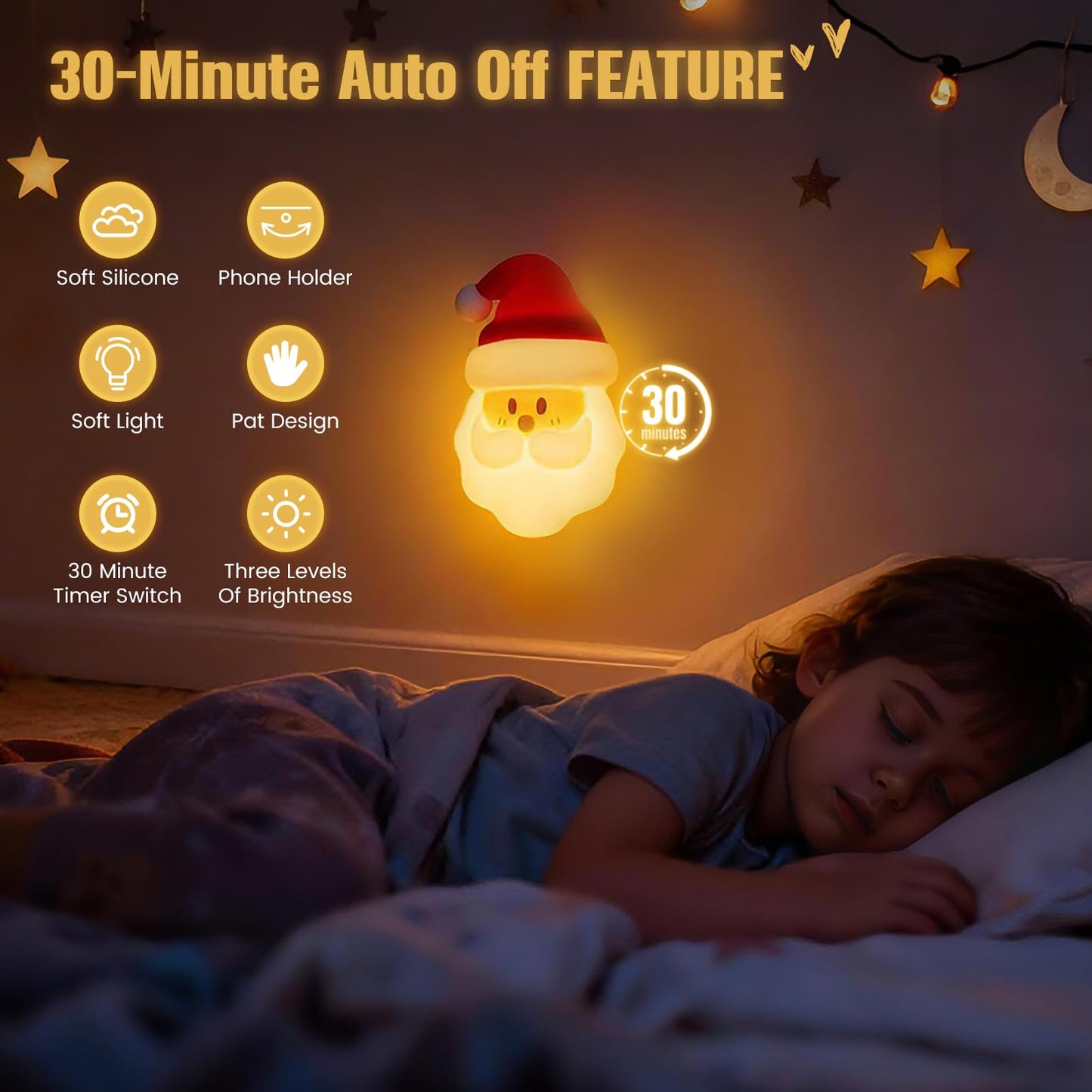 Christmas Night Light, Nursery Santa Squishy Light, Wireless Rechargeable Silicone Night Light ,Table Bedside Lamp, Kids Funny Christmas Gift, Touch-Activated Lamp，Xmas Bedroom living room Dorm Decor