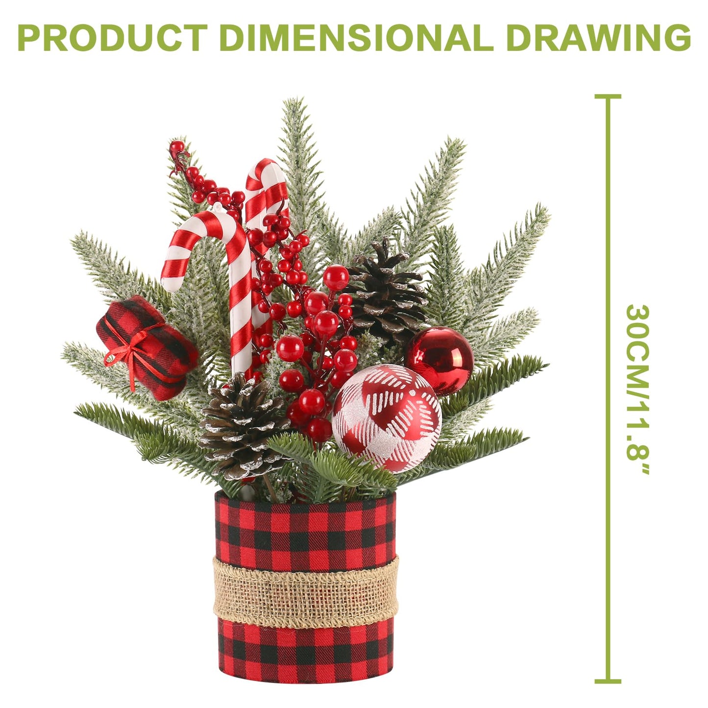 Super Holiday Small Winter Buffalo Check Plaid Christmas Tree, Artificial Mini Tabletop Christmas Tree Decorations with Xmas Ornaments, for Home Party Thankgivings Decor, Red/Black-Indoor