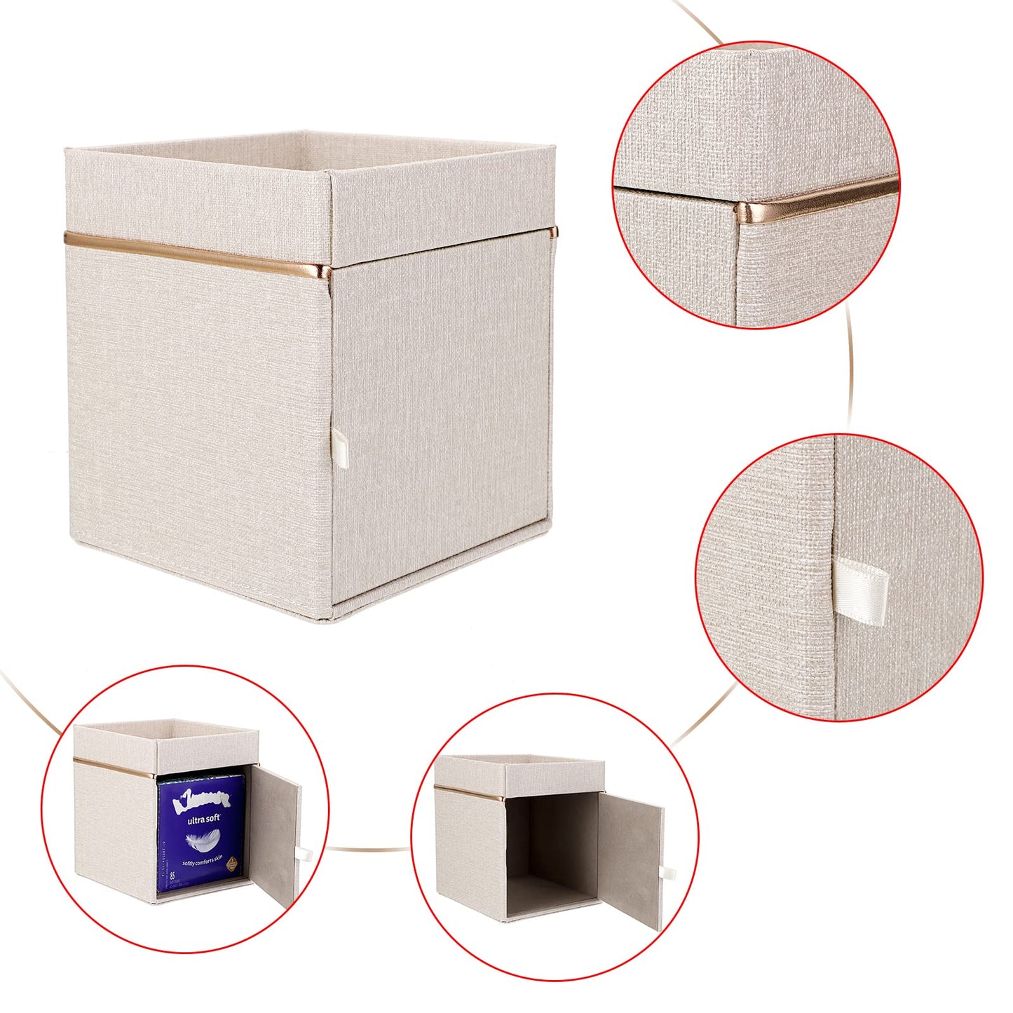 Sumnacon Linen Square Tissue Box Cover - Decorative Cube Tissue Box Holder with Tray, Stylish Tissue Box for Bathroom Toilet Tank Vanity Dresser Table Office Bar Restaurant, Beige