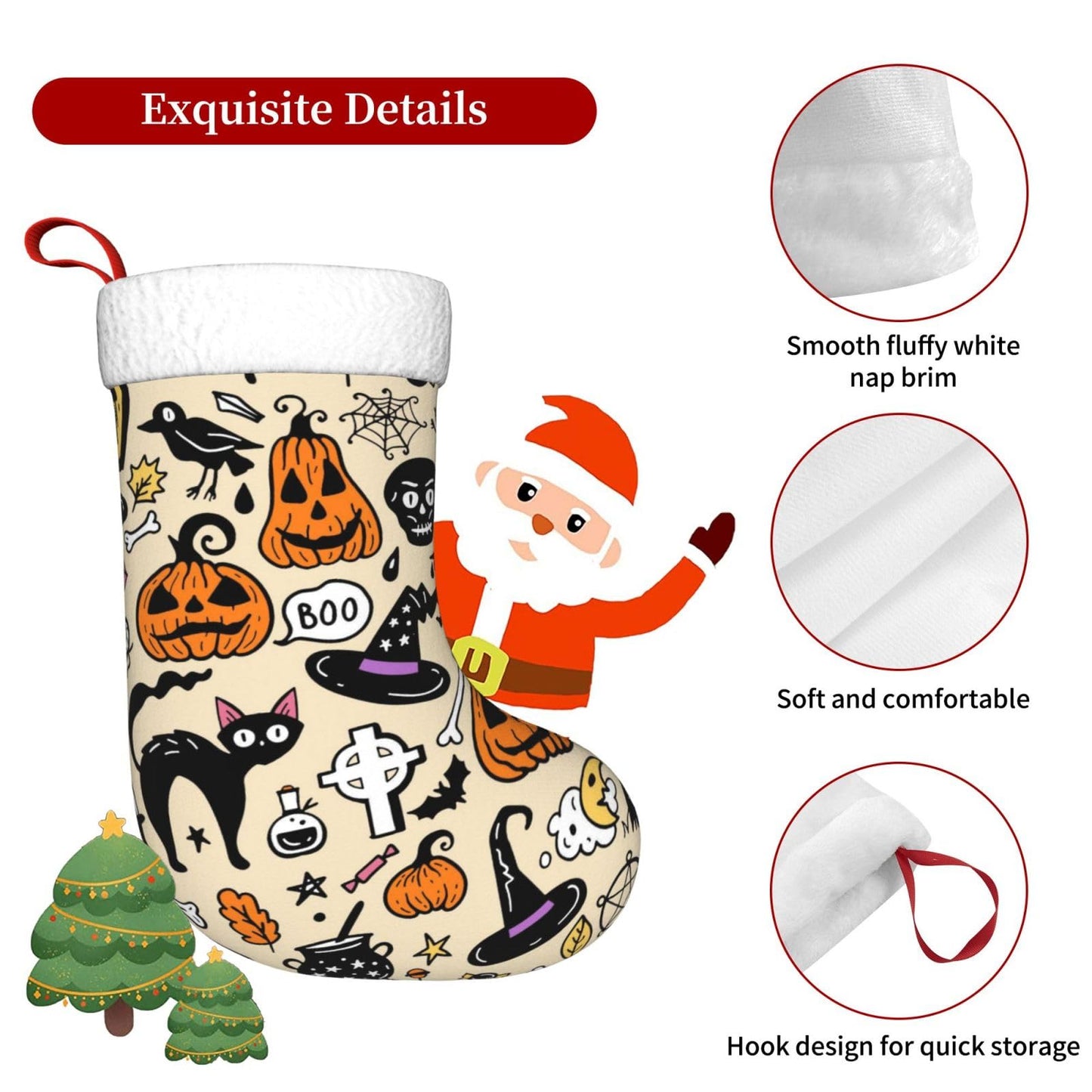 Halloween Cat Pumpkin Christmas Stockings Hanging Decoration Stockings 17.7 Inch Xmas Stockings for Fireplace Family Party Holiday Decor 1PCS
