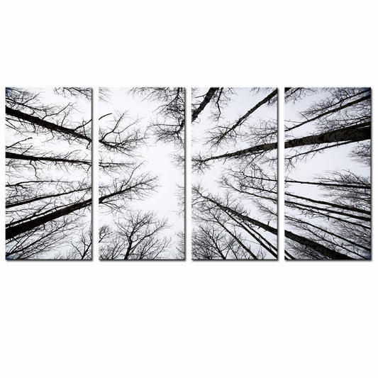 LevvArts - Black and White Forest Canvas Wall Art Low Angle View Aspen Trees Picture Print on Canvas,San Juan National Forest,4 Panels Framed Artwork for Modern Home Wall Decoration,Large Size
