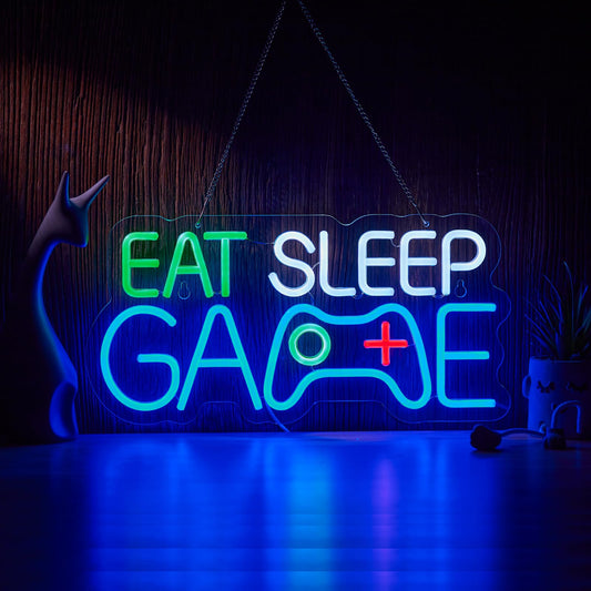 Game Room Decor EAT SLEEP GAME Dimmable LED Neon Sign Beer Bar Man Cave Bedroom Home Art Gaming Neon Light Signs Wall Artwork Sign