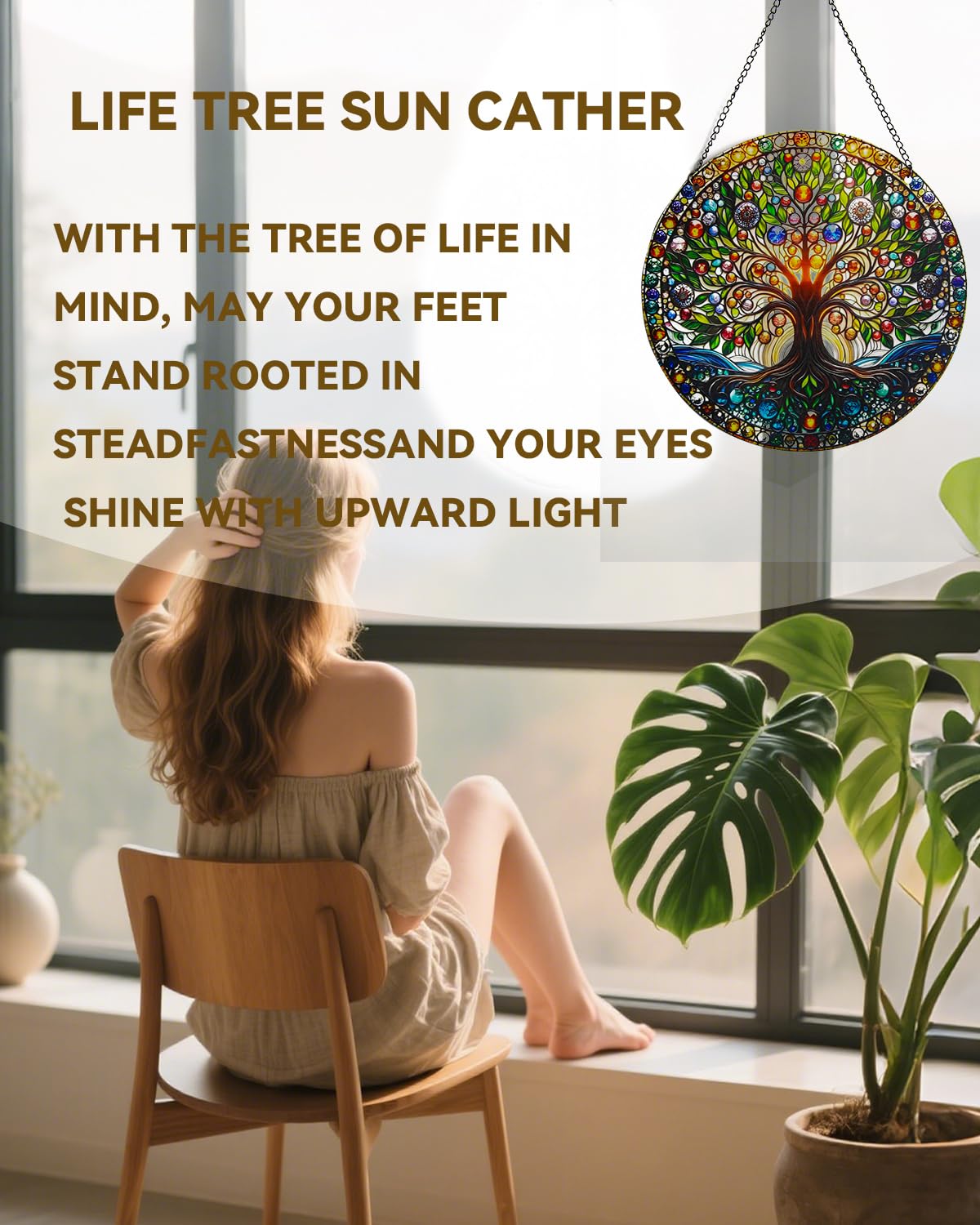 Stained Acrylic Window Handing-Life Tree Suncatcher for Window Doors,Home Decoration,Christmas,Thanksgiving Day,Mother's Day Birthday Gift for Women,Men,and Mom(7.8In)