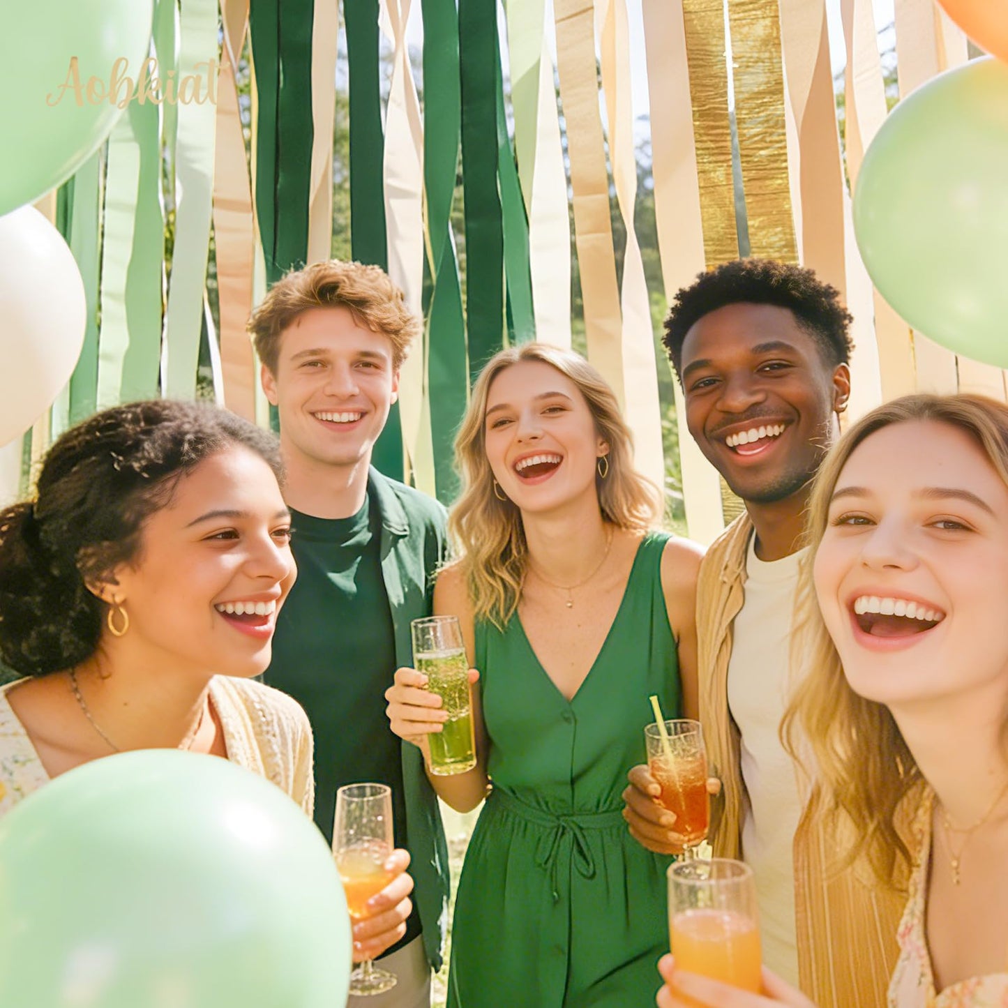 AOBKIAT Wedding Party Decorations, 5 Rolls Olive Green Khaki Crepe Paper Streamers for Green Boho Wedding, Birthday, Bridal/Baby Shower
