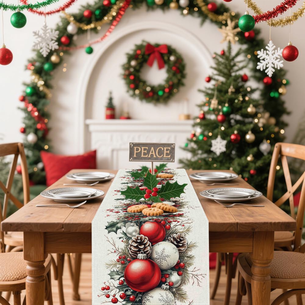 Christmas Table Runner, Seasonal Winter Kitchen Table Decoration, Suitable for Winter Christmas Family Gathering Indoor 13x72 inches (13x72 inches, Red and White Bell)