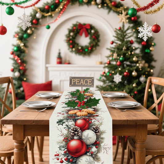 Christmas Table Runner, Seasonal Winter Kitchen Table Decoration, Suitable for Winter Christmas Family Gathering Indoor 13x72 inches (13x72 inches, Red and White Bell)