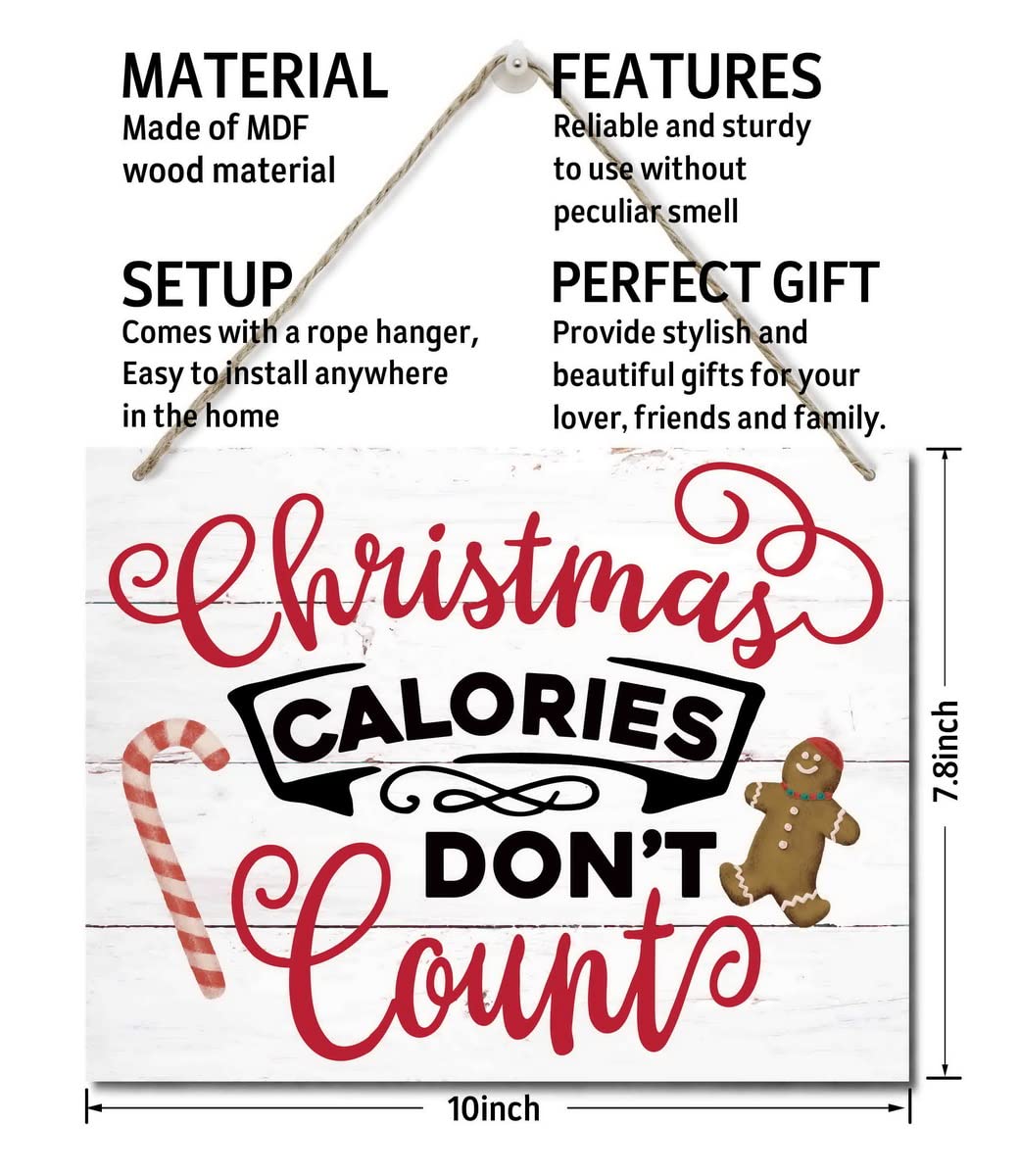 Humorous Christmas Wooden Door Hanging Sign, "Christmas Calories Don't Count", Merry Xmas Sign, Party Supplies Favors, Xmas Gift 10 X 7.8 in