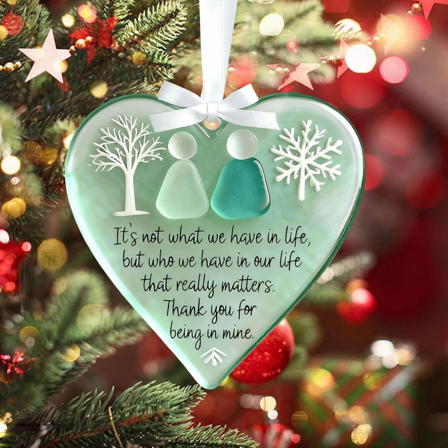 Friendship Snowflake Keepsake Ornament, Sea Glass Friendship Decor, Christmas Tree Seaglass Heart-Shaped Hanging Decorations for Best Friends, Friendsgiving Gifts for Bestie(Mix)