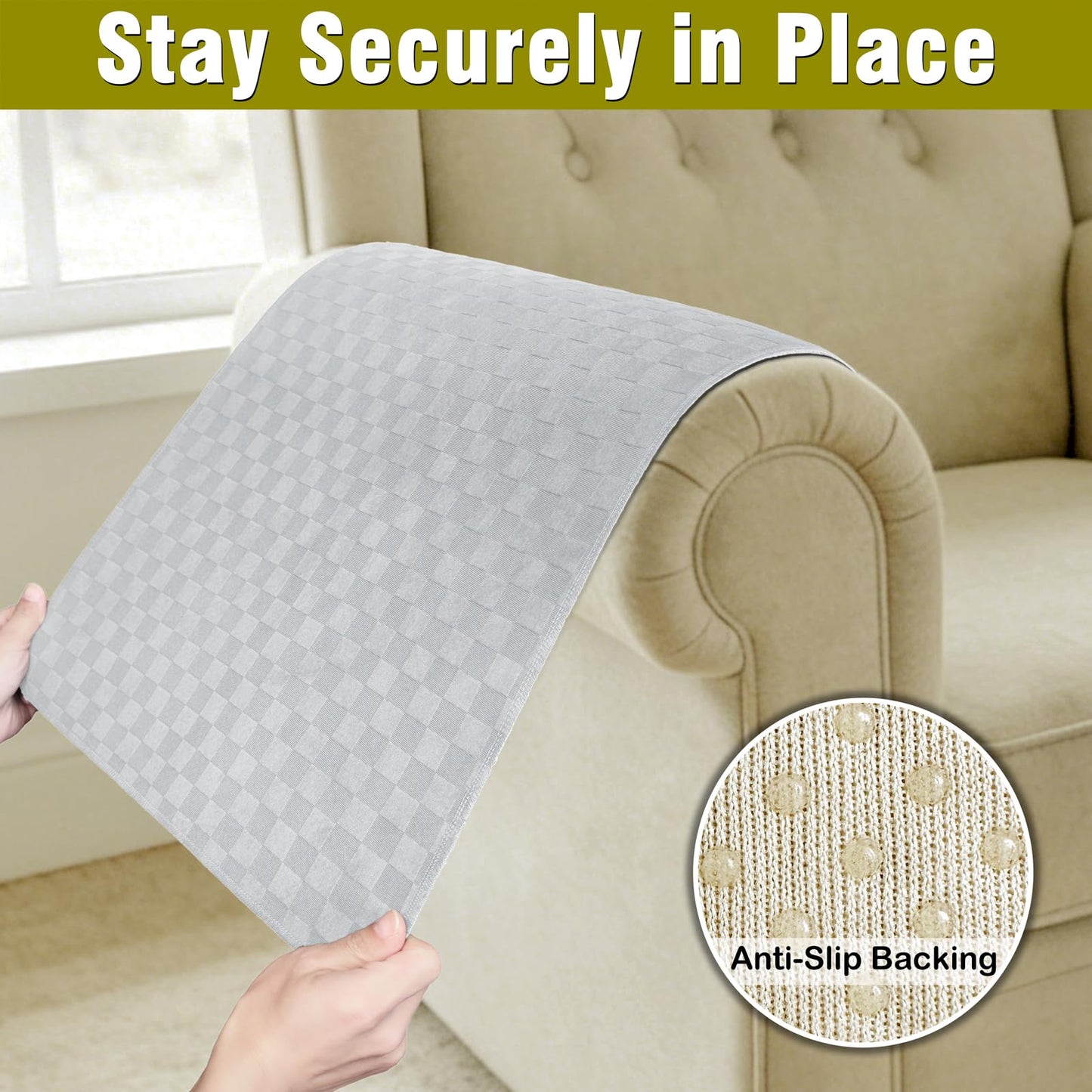 Madelegano Couch Arm Covers, Sofa Arm Covers, Waterproof Armrest Cover for Sofa, Loveseat, Armchair, Anti-Slip Recliner Arm Cover, Headrest Cover, Arm Chair Covers Set of 2 (Light Gray, 22"×18")