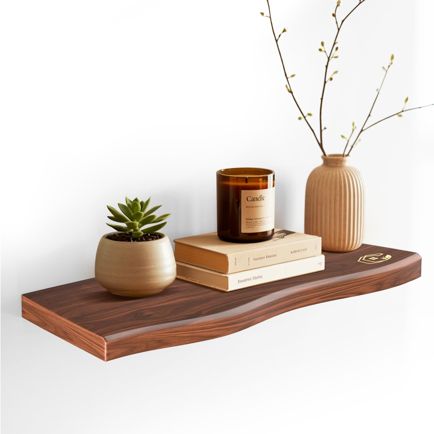 PERFECTION PLACE Live Edge Floating Wall Shelf – Solid Wood for Farmhouse, Modern, or Rustic Home Decor – with Natural Grain 18"
