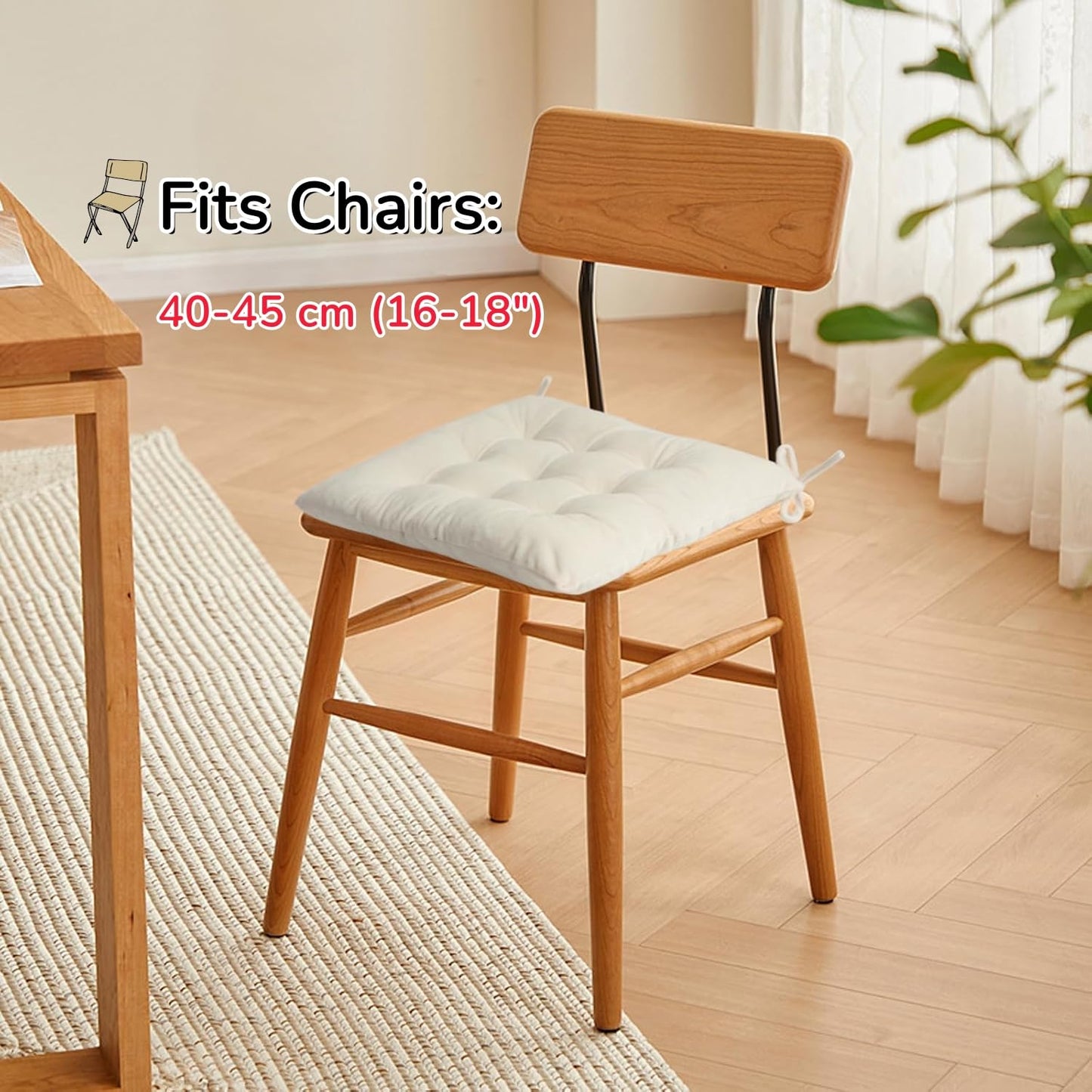 MissSoul 2 Pack Square Seat Cushion Chair Pads for Kitchen Dining Chairs, Soft Comfort Velvet Chair Mat Pillow Cushions with Ties for Office Desk Living Room Tatami 15.5", Ivory