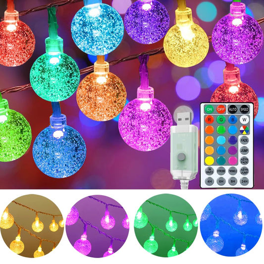 Mocalido 50ft Color Changing Globe String Lights Indoor, Hanging Colored Lights for Bedroom 75 LED USB Powered with Remote, Classroom Fairy Lights, Camping Tent Decor