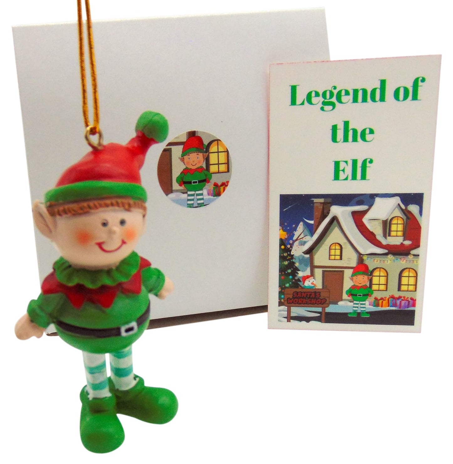 Legend of The Elf Ornament Polyresin Christmas Tree Decoration with Story Card Gift Boxed Holiday Set