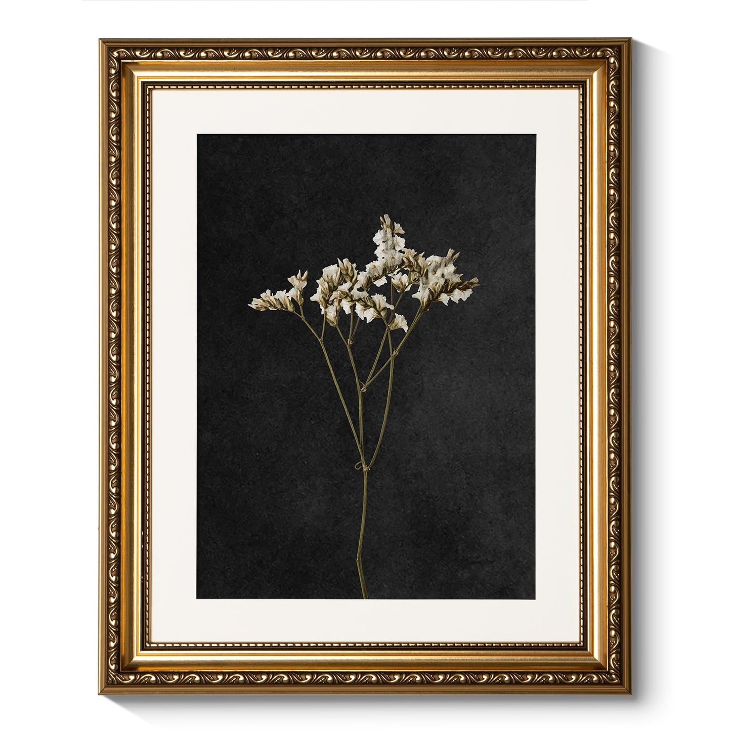 ARPEOTCY Vintage Gold Framed Wall Art, Retro Dark Dried Wildflower Paintings, Canvas Prints Artwork with Antique Frame, Victorian Wall Picture Decor for Room Gallery Living Room, 13x16 inch