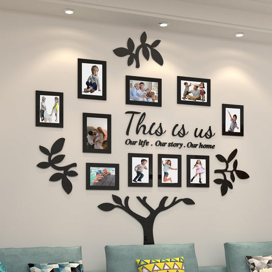 bllokna Family Tree Wall Decor Picture Frame Collage Home Decorations Acrylic 3D DIY Stickers Photo Collage Frame for Living Room With Home Sign This is Us