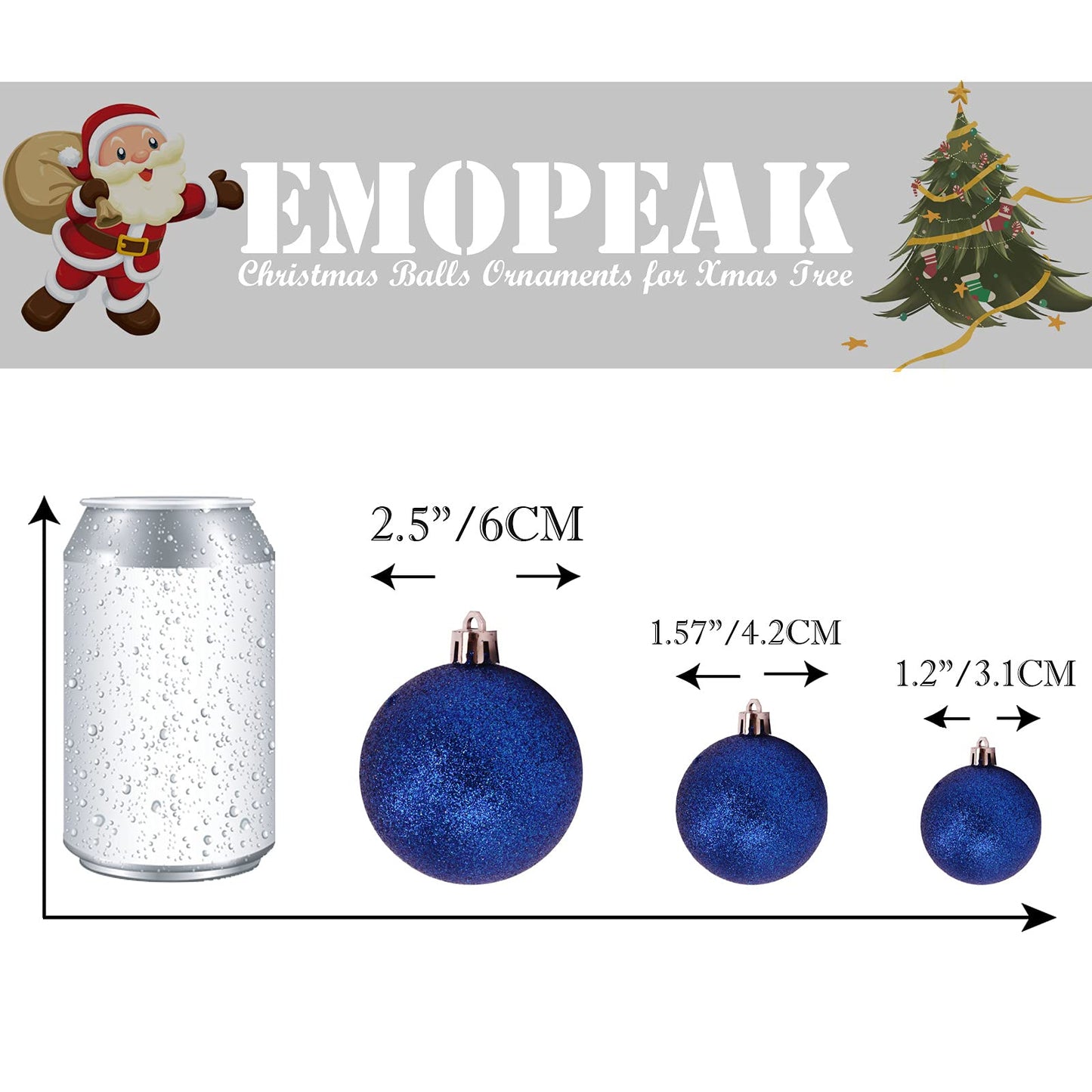 Emopeak 24Pcs Christmas Balls Ornaments for Xmas Christmas Tree - 4 Style Shatterproof Christmas Tree Decorations Hanging Ball for Holiday Wedding Party Decoration (Navy Blue, 1.3"/3.2CM)