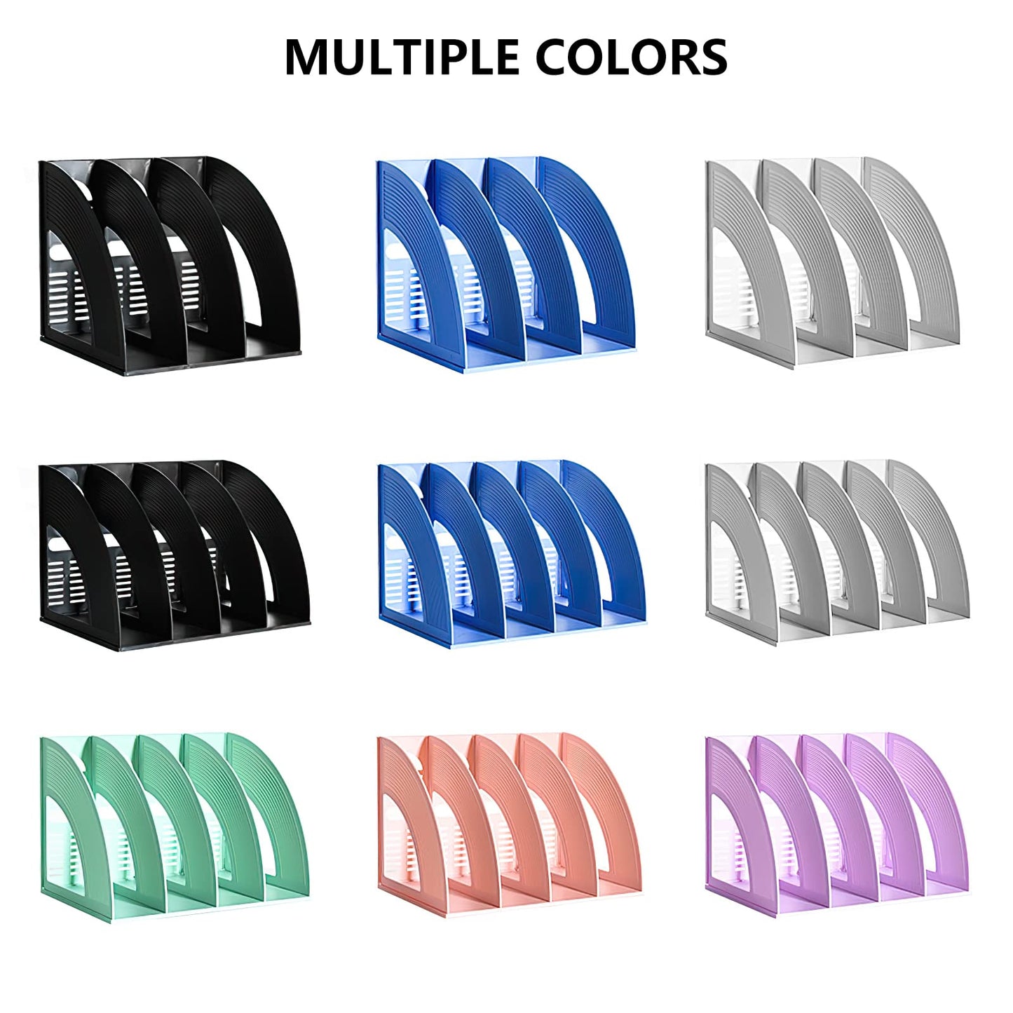SAYEEC File Holder Storage Folder 4 Compartment Standing Desktop Hollow Organizer Blue Files Shelf Frame Thicken Plastic Paper Notebook Magazine Bookstore for Office School Supplier Students