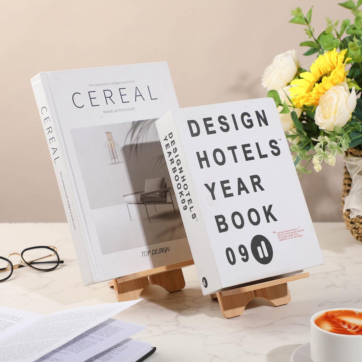Memorywuu 4 Pcs Bamboo Book Stand for Display Book Holder Easel Stand Collector Display Back to School Gift for Home Office Album Cd Magazine Comic Postcard Picture Artworks
