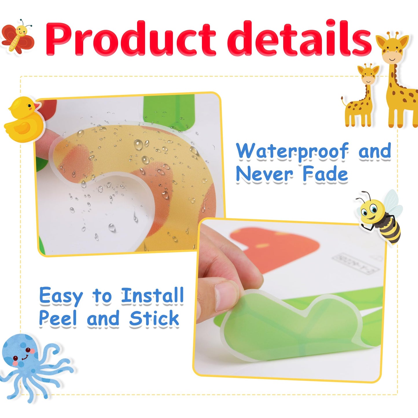 Large Number Wall Decals Stickers Educational Learning Wall Sticker Animal Arabic Numbers 1-10 Vinyl Counting Decals Peel and Stick Removable for Children Kids Toddlers Classroom Playroom Daycare