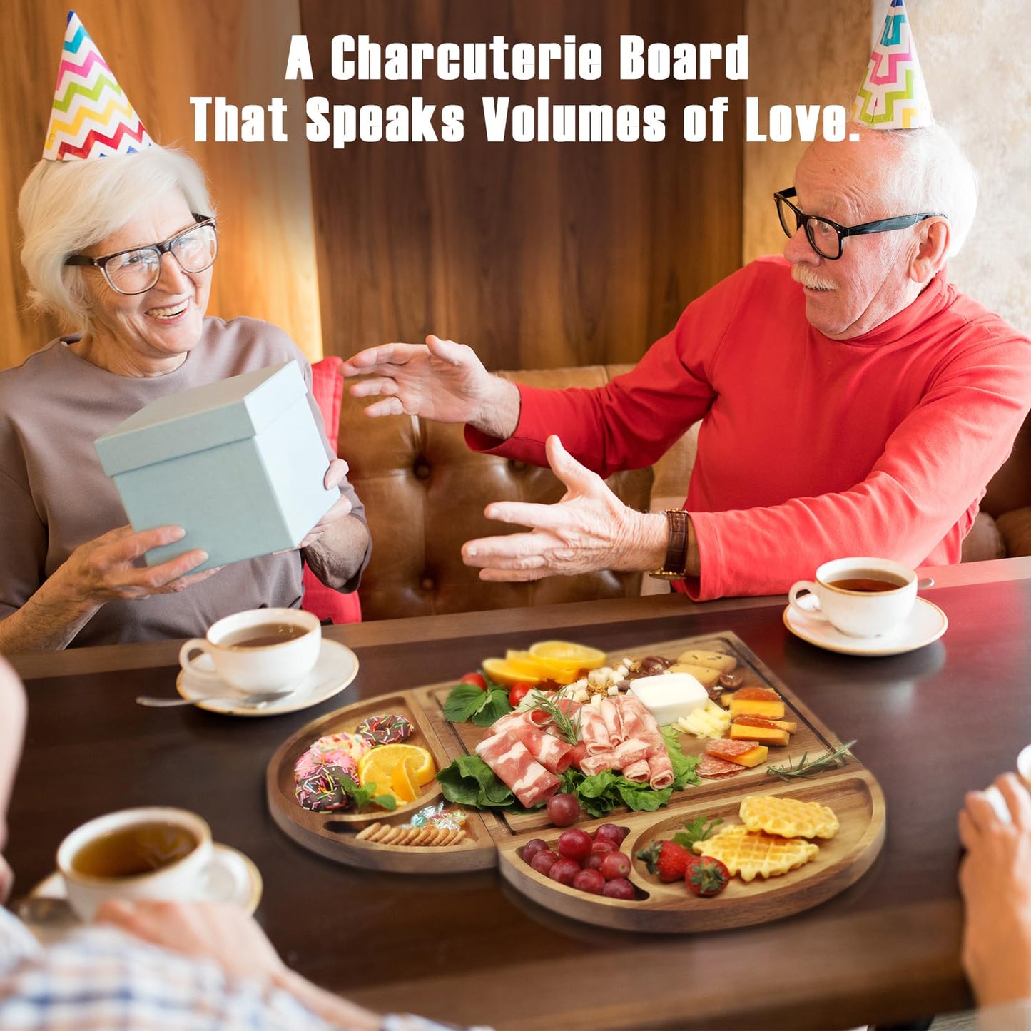 Extra Large Magnetic Charcuterie Board Cheese Board Gift Set 3 Part Square & Round & Heart Shaped Acacia Wood Charcuterie Cheese Boards Wooden Tray Serving Board Platter for Valentine
