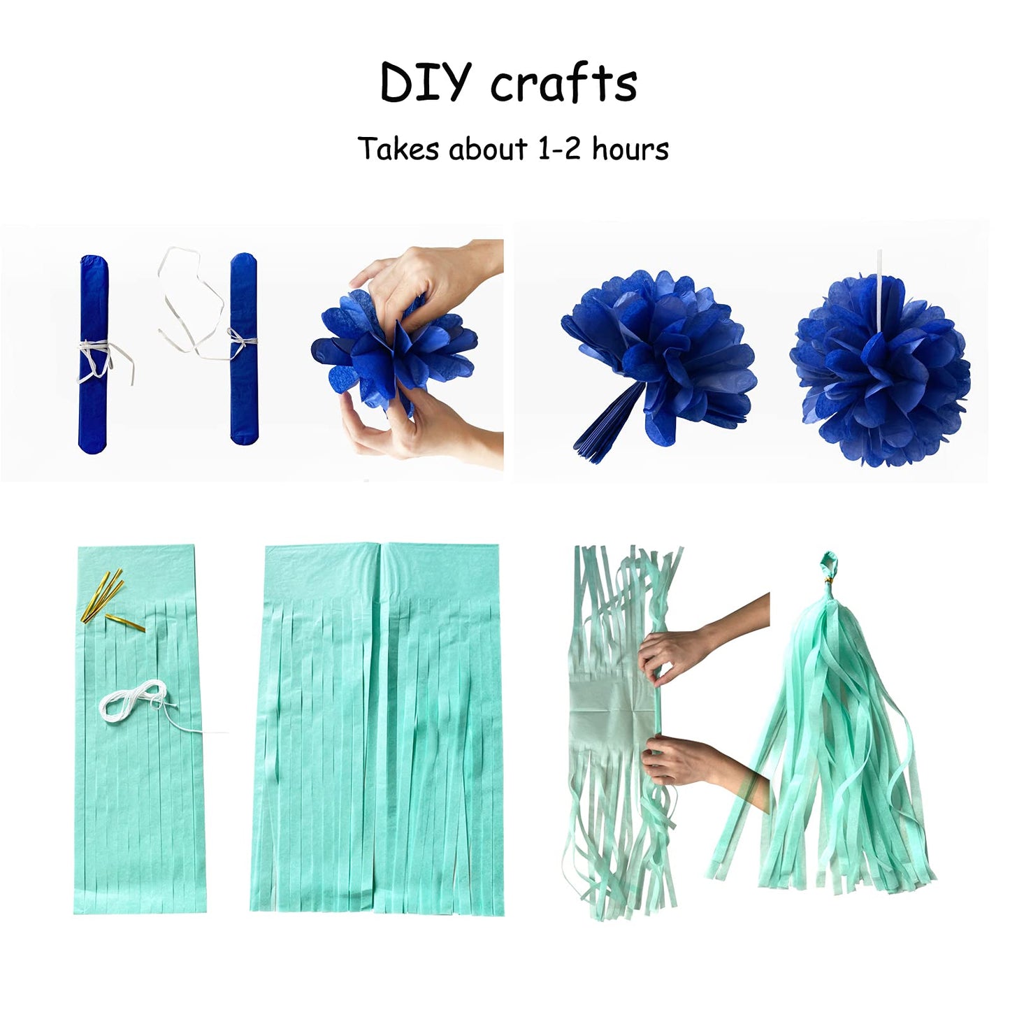 Navy Blue White Silver Party Decorations,23pcs Kit Graduation 2025 Tissue Paper Pom Poms Streamers,Tassel Garland Banner Flowers,Men Birthday Bachelorette Baby Shower Christmas Decor Lasting Surprise