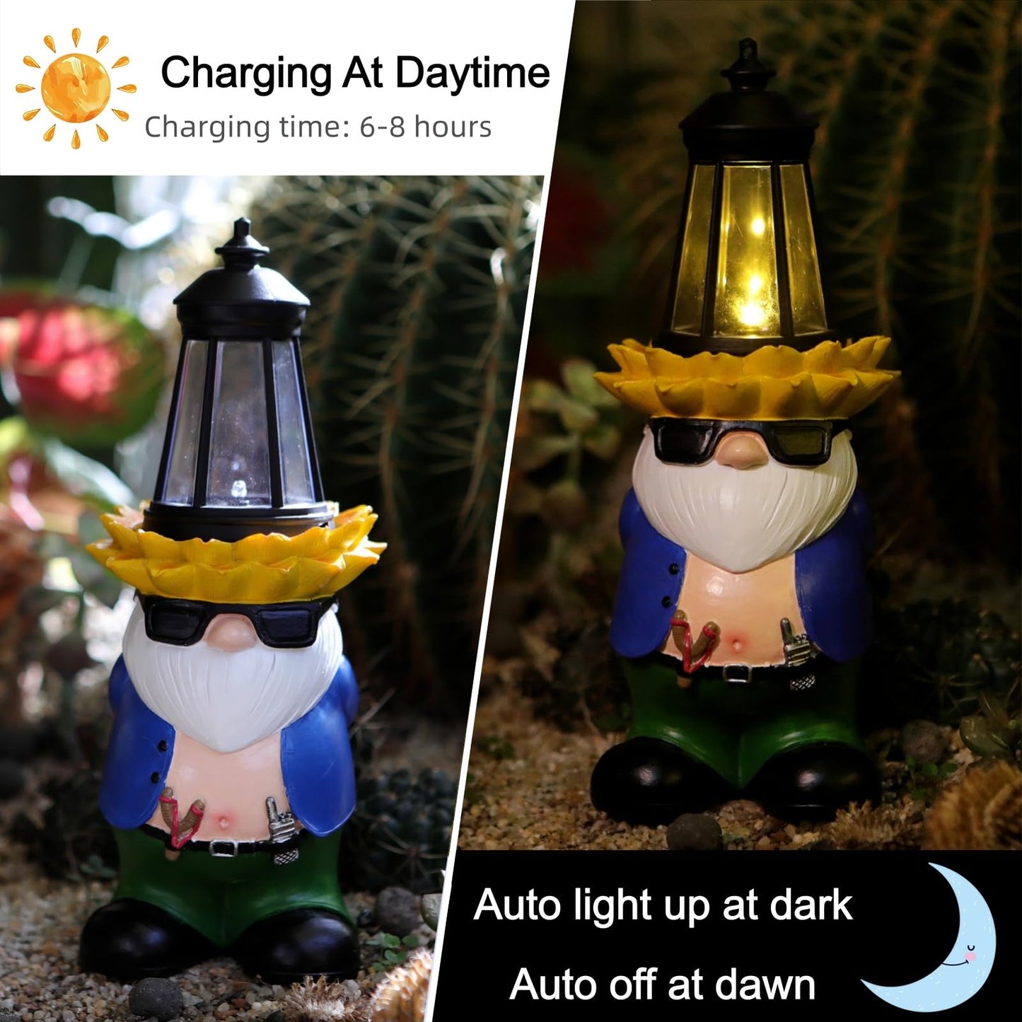 LEGIFO Garden Gnome Statue with Solar Lantern Lights Guardian Sculptures Outdoor Decorations Patio Lawn Yard Garden Decor Large Figurine Gifts for Women Mom