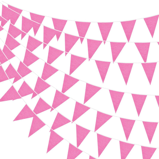 Hahafelt 100 Feet Pennant Banners Flags 75 Solid String Triangle Flags for Grand Opening, Carnival Theme Birthday Party Decoration Outdoor Events Classroom Decoration(Pink)