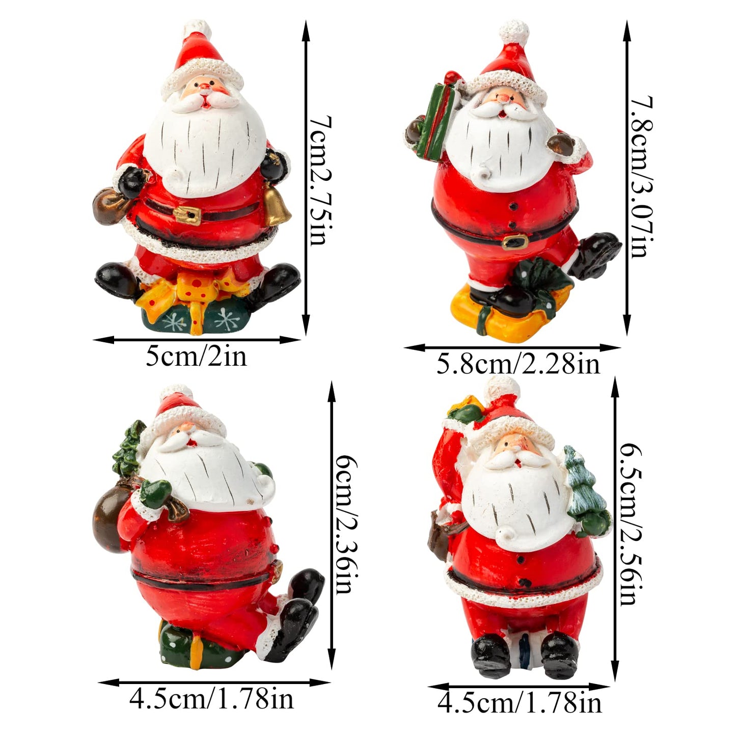 Crafjie Christmas Miniature Figurines, 4PCS Mini Christmas Santa Claus Ornaments Christmas Miniature Ornament Resin Santa Figurines for Xmas Santa Claus Decoration Christmas Party Supplies
