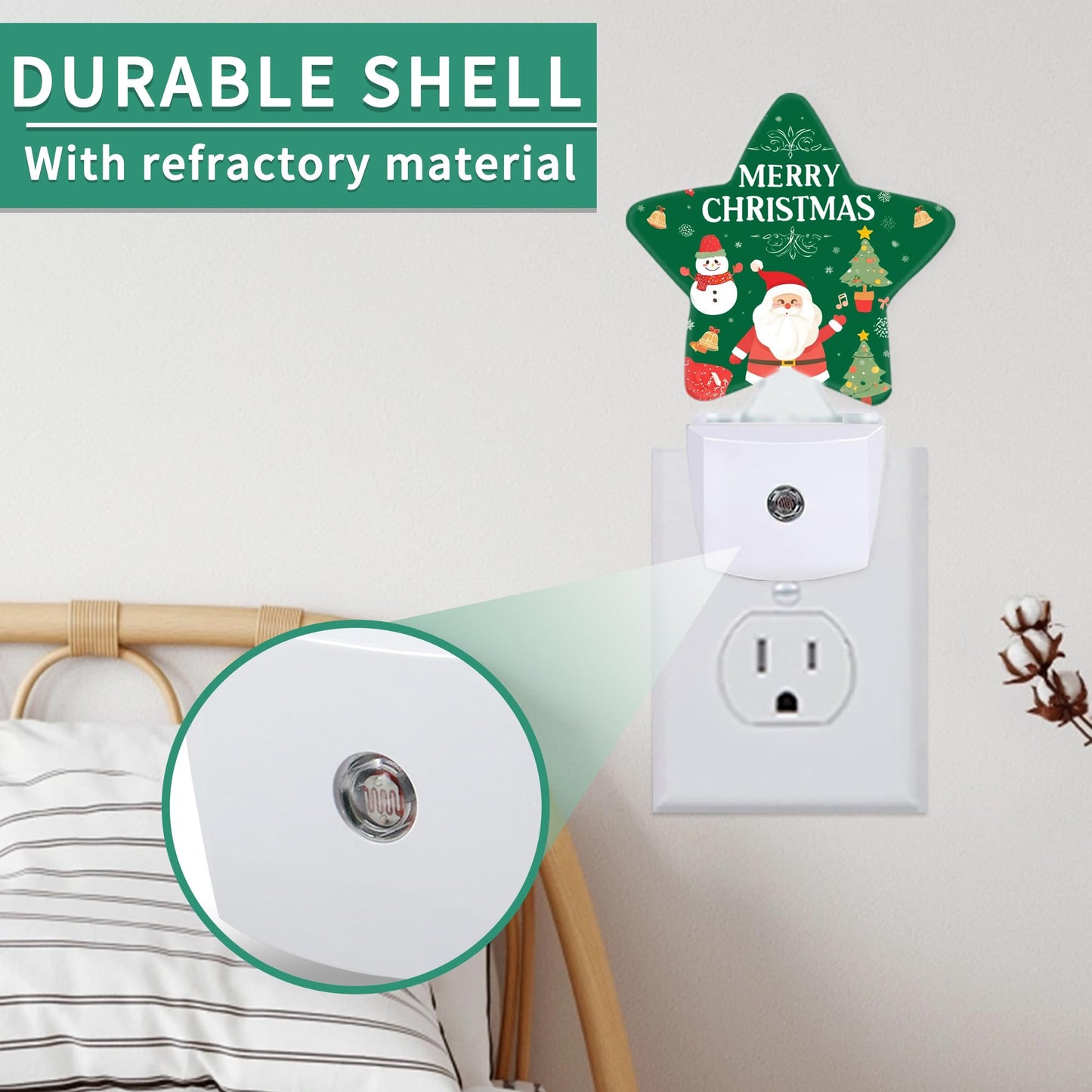 Star Night Light with Dusk to Dawn Sensor, Santa Claus Plug in Night Light for Kids Bedroom Nursery, Soft Warm Glow Lamp for Hallway Bathroom Energy Saving