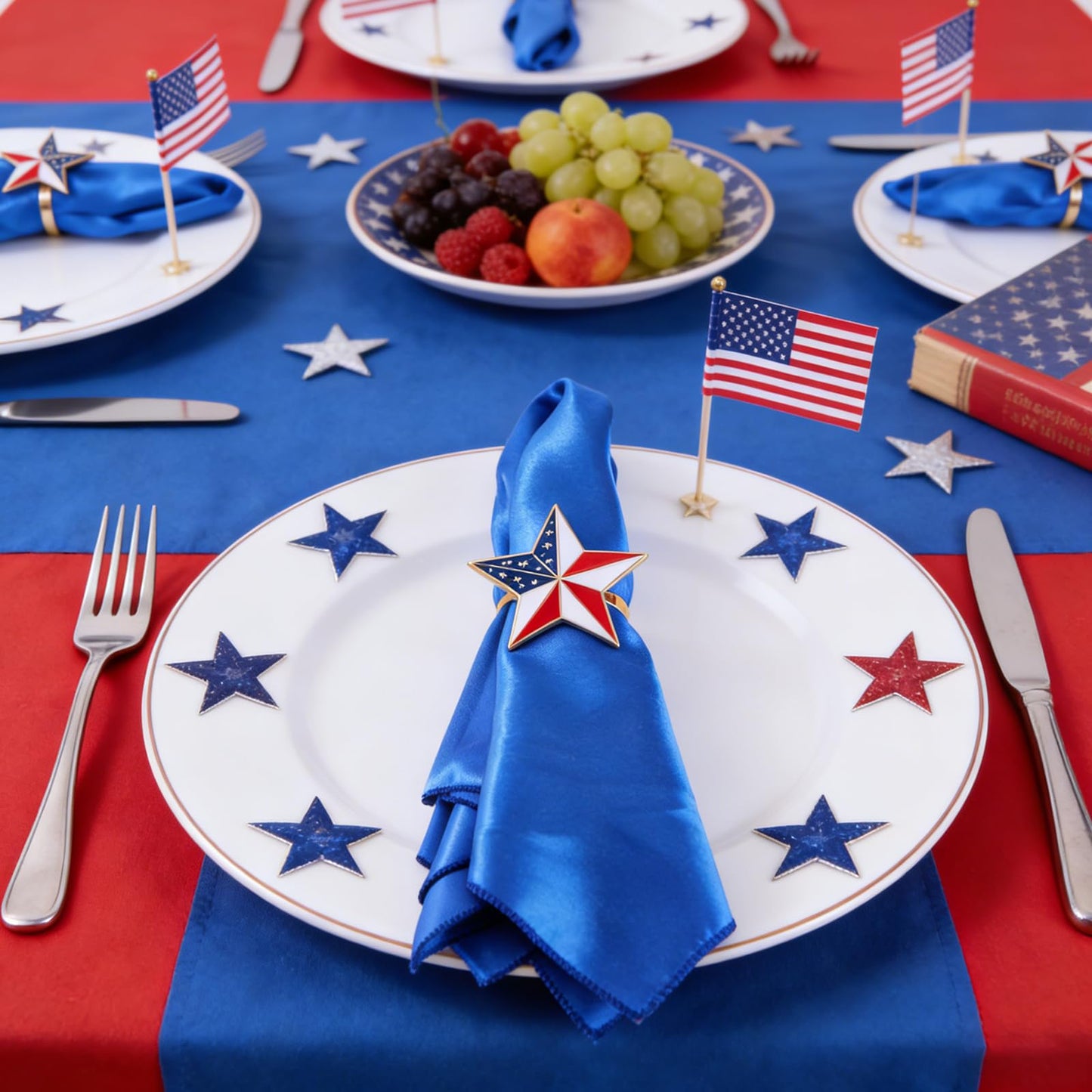 APTWOW 4th of July Patriotic Napkin Rings Set of 6, Gold Star Napkin Holder for 250th Anniversary Independence Day Napkin Ring America Napkin Ring for Dining Table Decor