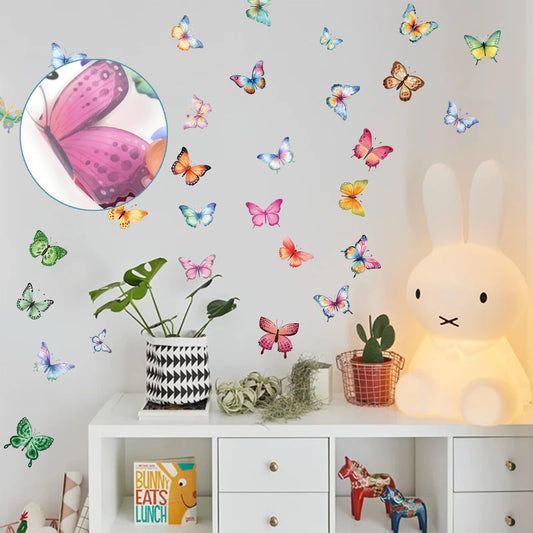 8 Sheets Butterfly Wall Decals, 62Pcs DIY Watercolor Butterflies Art Wall Stickers Peel and Stick for Kids Baby Nursery Living Room Bedroom Playroom Sofa TV Background Decorations Indoor