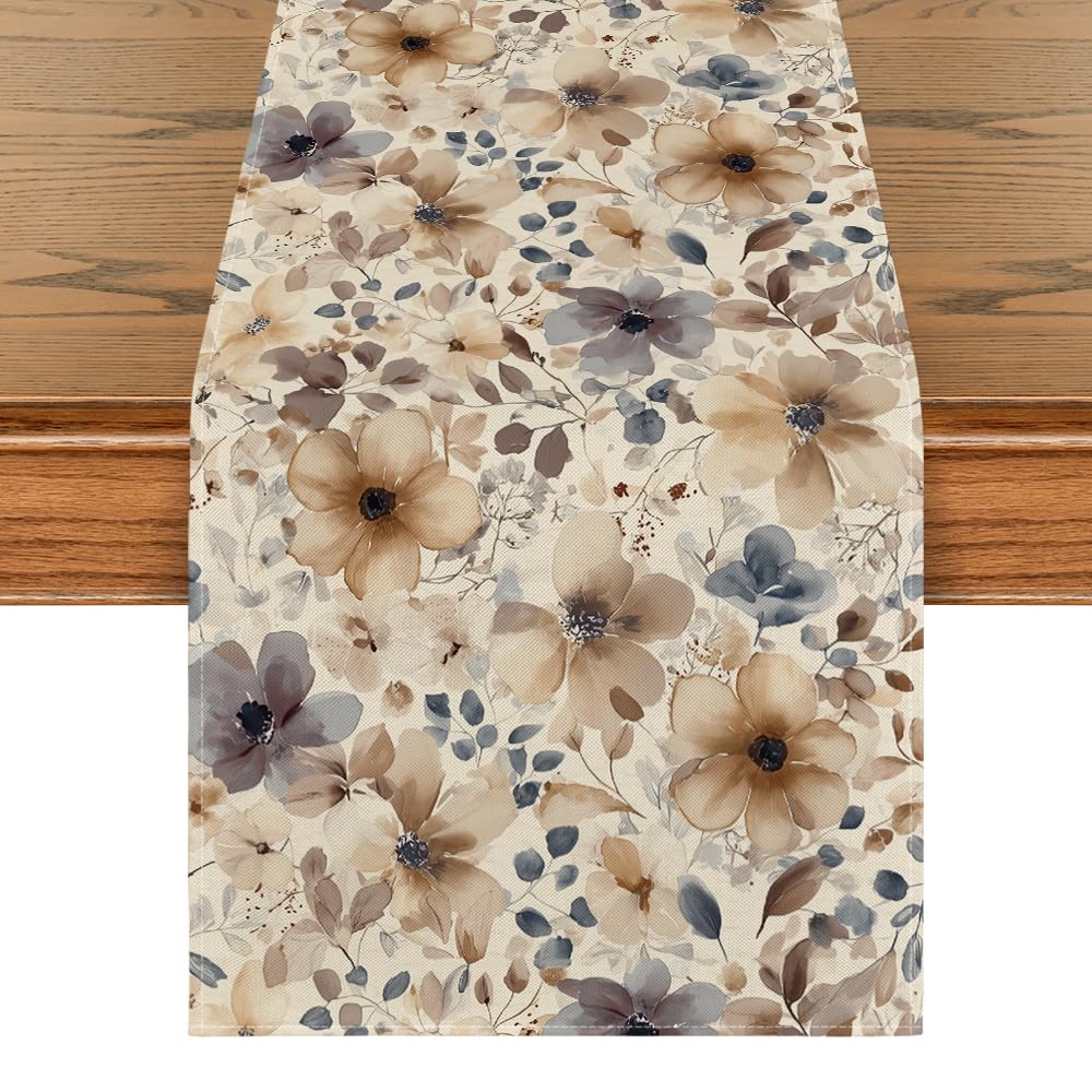 Artoid Mode Poppy Floral 210 GSM Spring Table Runner, Seasonal Summer Fall Kitchen Dining Table Decoration for Home Party Decor 13x72 Inch