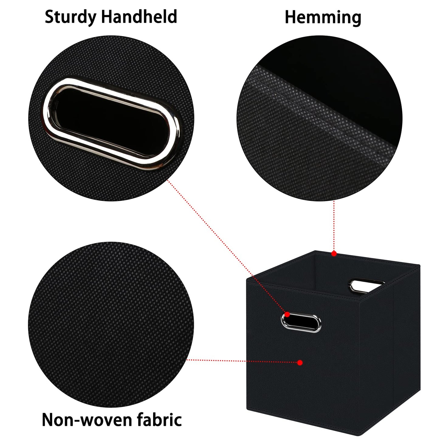 HEAYEEG Black Foldable Storage Cubes Bins , Fabric Storage Box Cubes Organizer Baskets with Dual Handles for Home Organizer (Black)