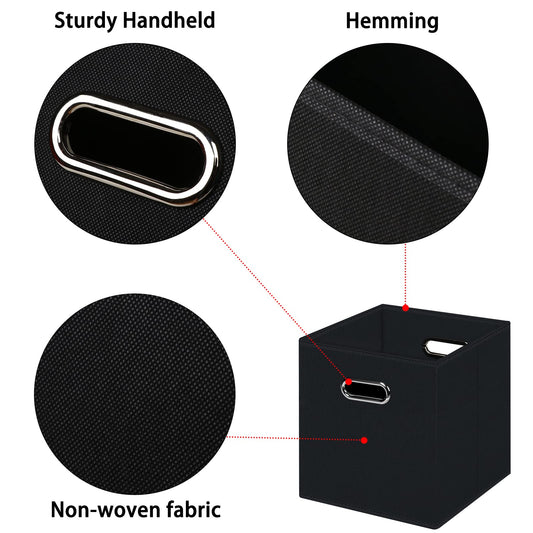 HEAYEEG Black Foldable Storage Cubes Bins , Fabric Storage Box Cubes Organizer Baskets with Dual Handles for Home Organizer (Black)