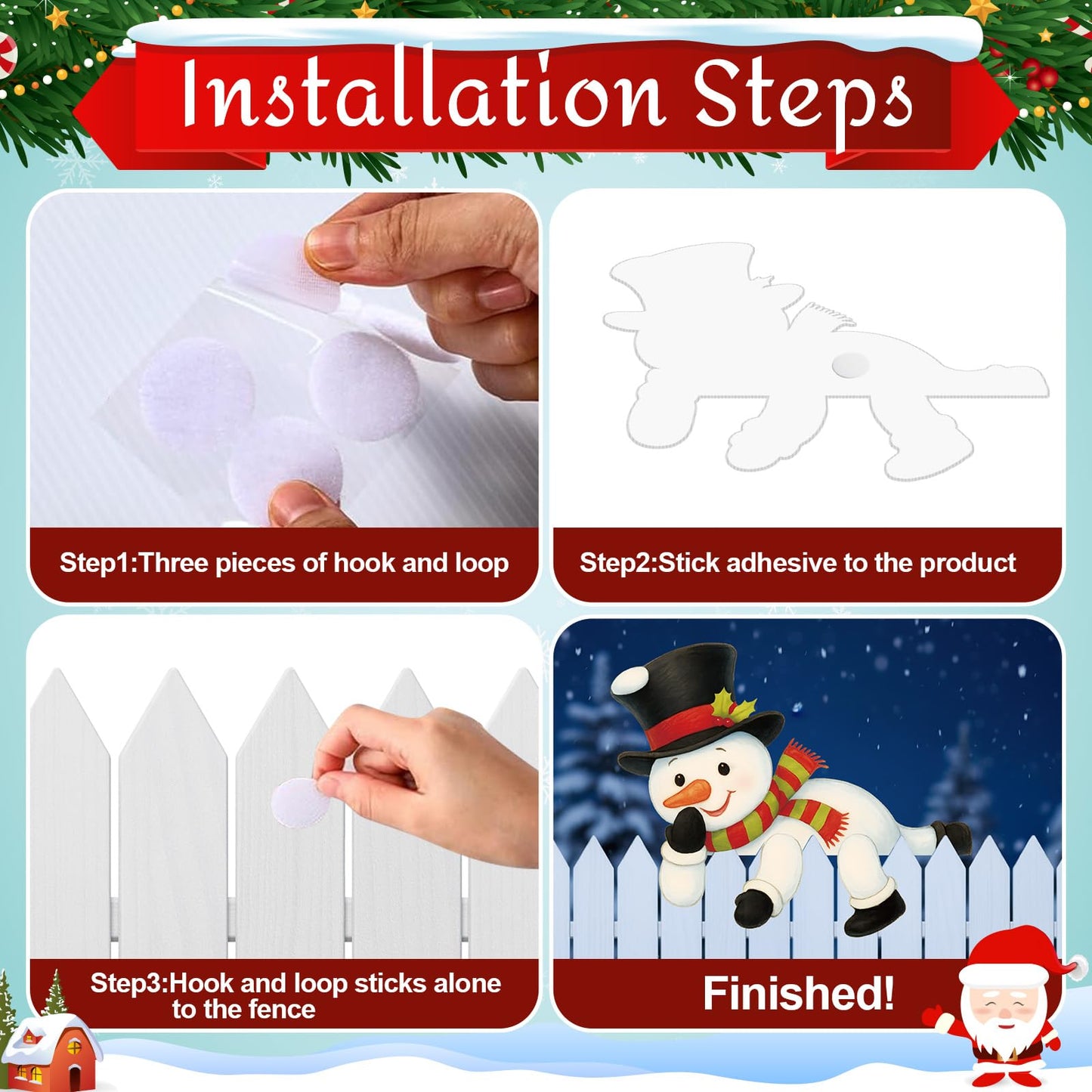 Suttmin Winter Fence Peeker Decoration Snowman Peeking Garden Yard Sign with Light Cute Outdoor DIY Fence Art Ornament for Holiday Patio Lawn Decor(Warm Light)