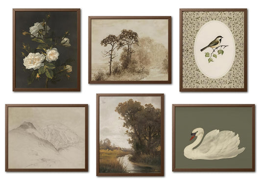 Mynotix Vintage Cottage Core Poster Set of 6, Cottagecore Country Flower and Animal Wall Art Retro Rustic Farmhouse Landscape Decor Painting Canvas Prints for Living Room Bedroom 8x10 inch Unframed