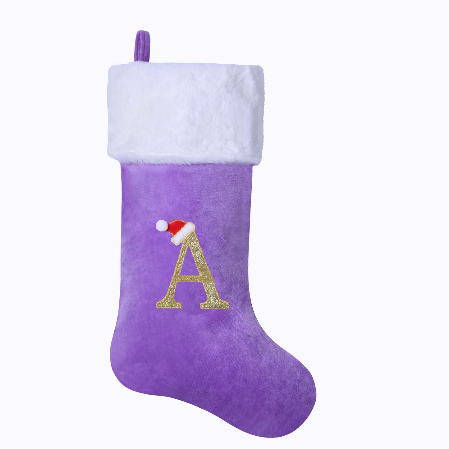 AUAWMLK 20-Inch Christmas Stocking with Embroidered Letter, Thick and Luxurious Purple Velvet with Super Soft Plush Cuff Personalized Festival Decoration for Xmas and New Year Party (Letter A)