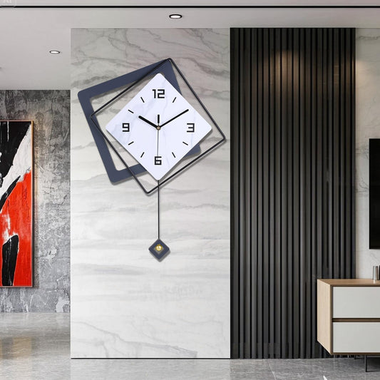 Wall Clock with Pendulum, Silent Quality Quartz Battery Operated, Metal Modern Large Wall Clocks for Living Room Kitchen Home Bathroom Bedroom Wall Decor,16x21inch(Black)
