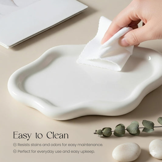 B33 BALTIC33 Cloud Ceramic Tray, Glossy White Irregular Jewelry Dish, Luxury Ceramic Ring Holder and Vanity Organizer, Cloud Trinket Plate for Keys, Perfume, or Nightstand Decor