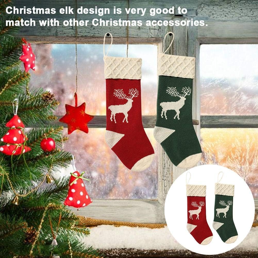 Guojanfon Christmas Stockings,Big Size 2Pack 18-Inch Extra Long Hand-Knitted Red/Green Reindeer Snowflakes Xmas Character for Family Holiday Season Decor